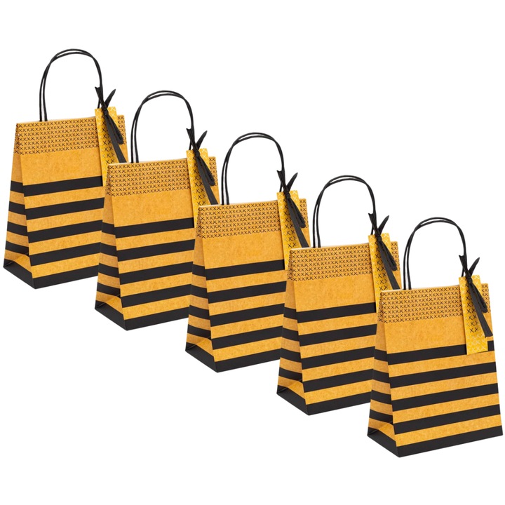 Set 5 x Punga cadou hartie, 18 x 10 x 23cm, bej-negru