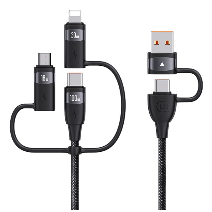 Cablu de date 3 in 1 Usams, USB/USB-C, 100W, 2m, negru