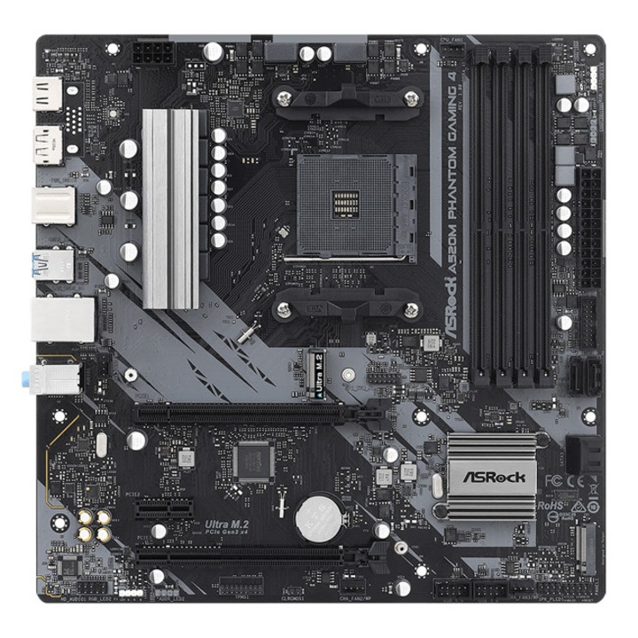 Дънна платка ASRock A520M Phantom Gaming 4 - Motherboard - micro ATX - Socket AM4 - AMD A520 Chipset - USB 3.2 Gen 1 - Gigabit LAN - onboard graphics (CPU required) - HD Audio (8-channel) A520MPHANTOMGAMING4