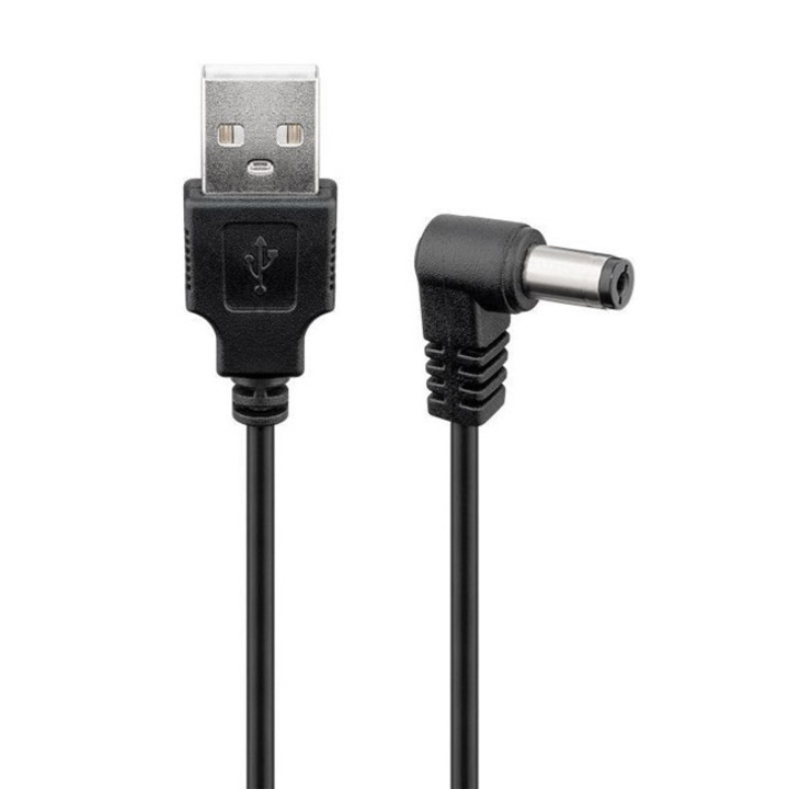 Захранващ кабел, USB към DC PowerTech CAB-U121, меден, 1,5 м, черен
