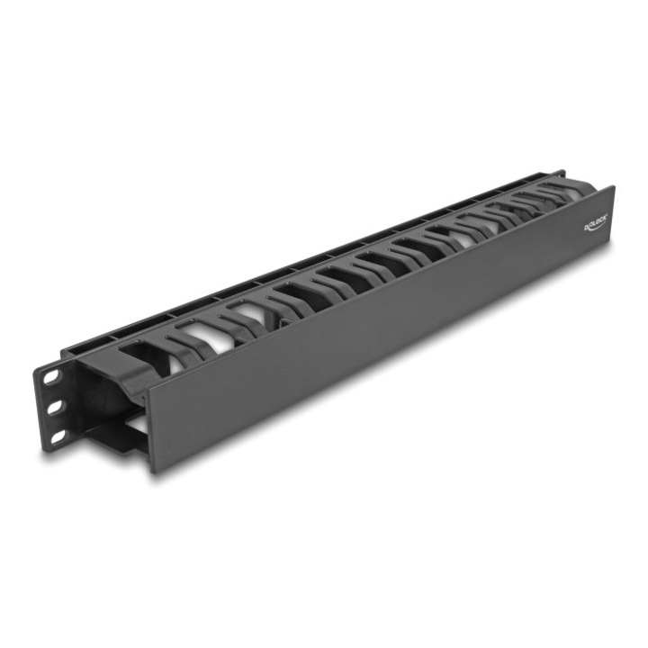 Organizator cabluri, Delock, Plastic, 2 Deschideri, Pentru rack 19"/1U, 482.6 x 65.5 x 44 mm, Negru