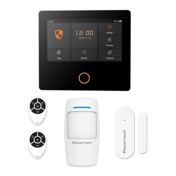 Безжична алармена система PowerTech PT-1125, Wi-Fi контрол, 2G, Tuya Smart съвместима, включена батерия, 120x105x15.5 mm