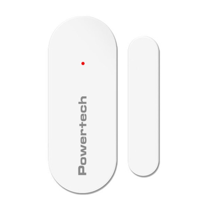 Магнитен сензор за отваряне PowerTech PT-1133, безжичен 433MHz, комплект, бял, 65x25x13mm