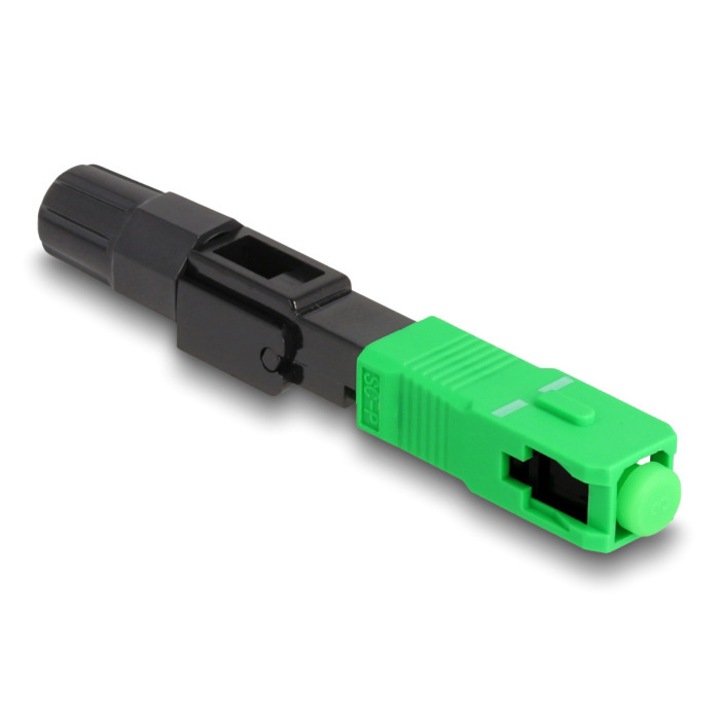 Conector fibra optica, Delock, SC Simplex 87989, single-mode APC, 2-3mm, negru/verde, 60x8.9x7.4mm