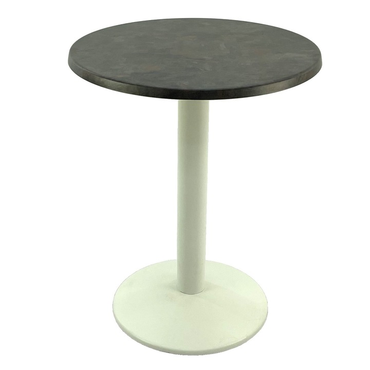Masa bistro rotunda D60xh74cm Raki Metalic Oxid, blat werzalit si baza din metal alba