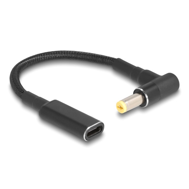 Cablu de alimentare PowerTech CAB-UC070, USB-C la Acer 5.5x1.7mm, 19.5V, 5A, 15cm, negru