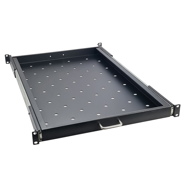 Raft PowerTech NETW-0020, ptyssomeno, 19", 1U, compatibil rack 600x1000mm/800x1000mm, negru