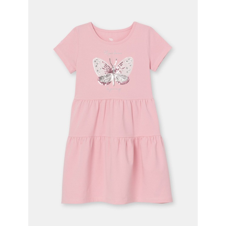 Детска рокля с къс ръкав и пеперуда, Розов