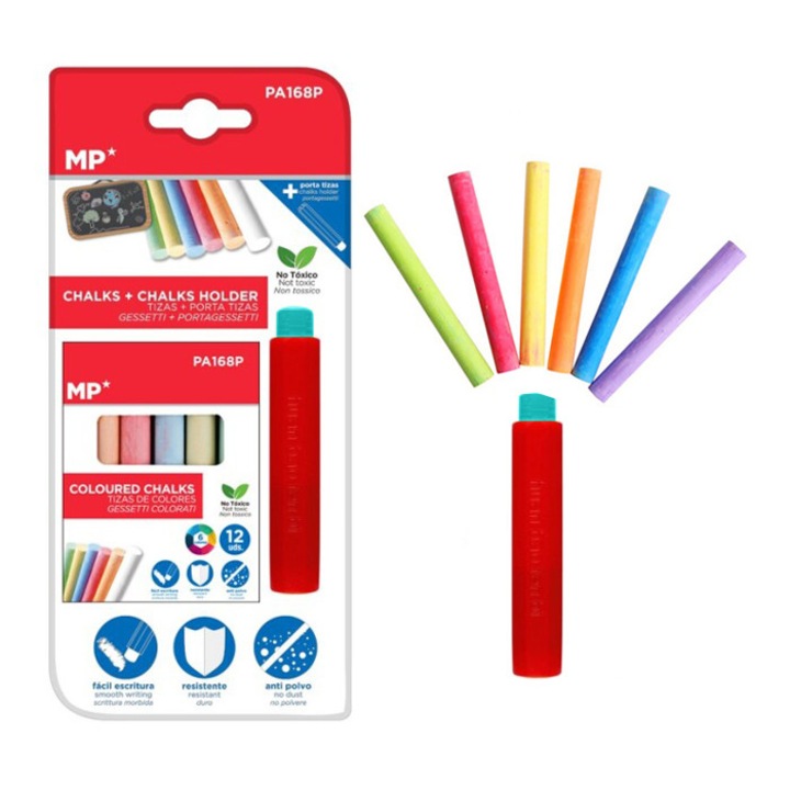 MP színes ceruza készlet, 6 színű, 12 darabos, műanyag tokkal, többszínű