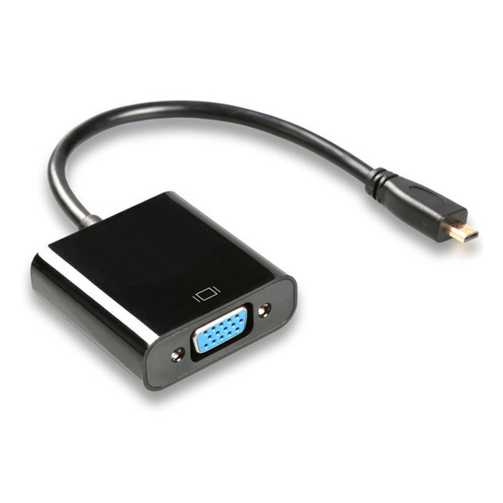 Cablu adaptor, POWERTECH, Micro HDMI (M) la VGA (F) PTH-027 cu audio, negru