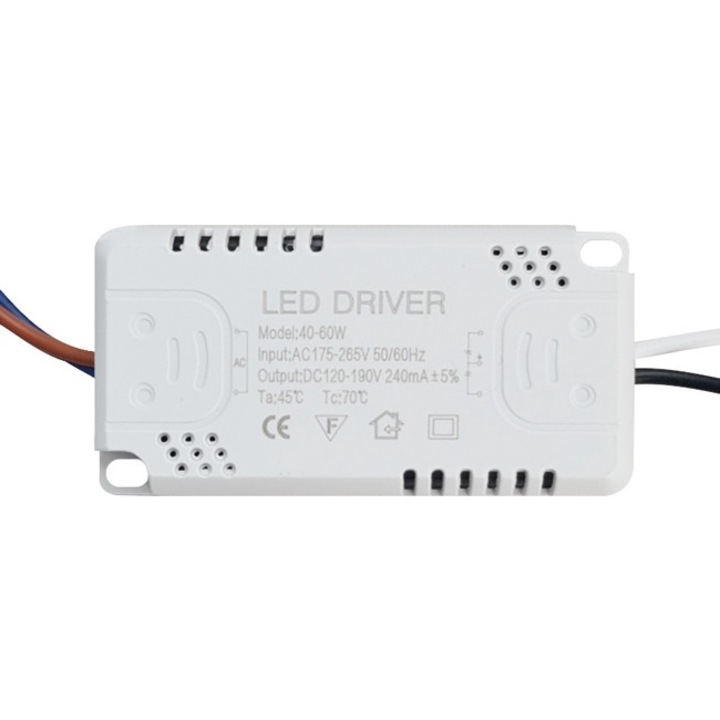 LED драйвер, 40-60W, 1.7x3.6x7cm, Бял