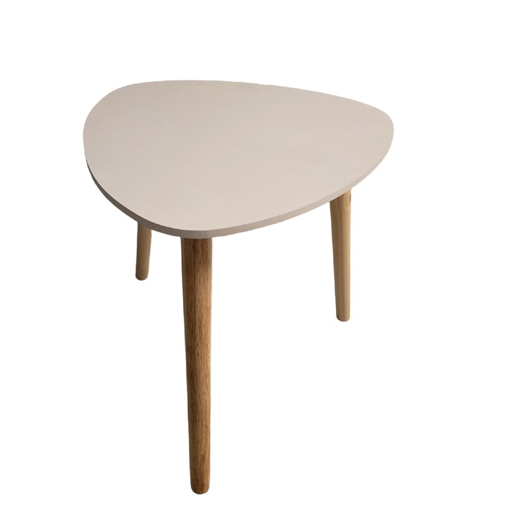 Masa pentru cafea, din lemn, culoare alba, forma ovala 38.5 x 38.5 x H 39 cm
