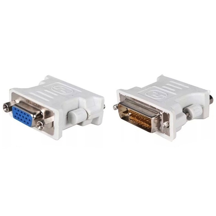 Преходник DVI към VGA, POWERTECH, бял/сребрист