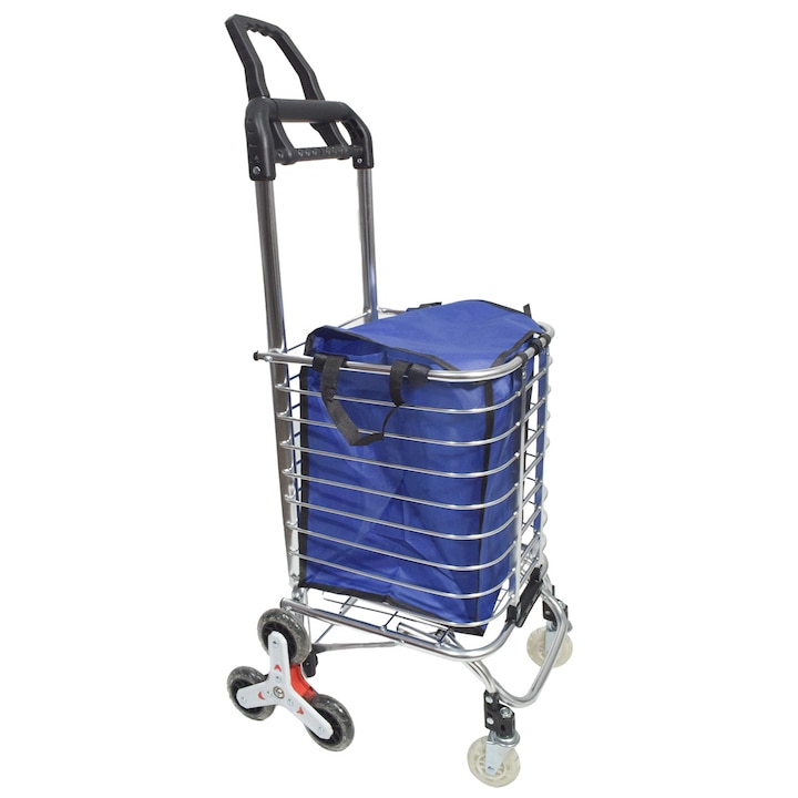 Carucior de piata pliabil, din aluminiu, Naimeed D5664, 8 roti silentioase, 30L, 47x38x90cm, Albastru