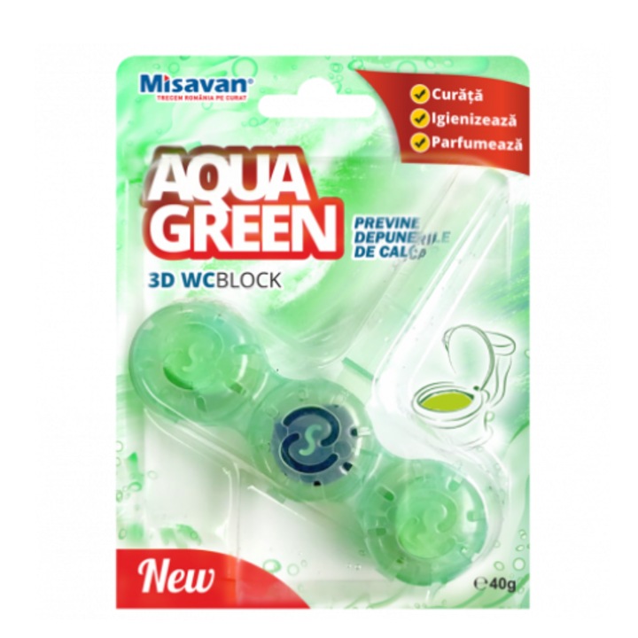 Odorizant Toaleta Misavan Aqua Green 3D, 40g - 90022241