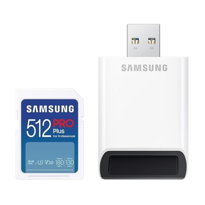 Card de memorie Samsung PRO Plus, SD Card, 512GB, Cititor de carduri, Alb