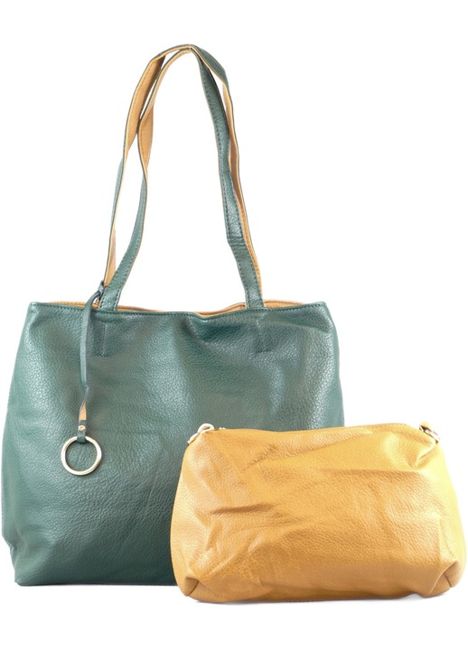 Дамска чанта за през рамо с халки, изкуствена кожа, тъмно зелена