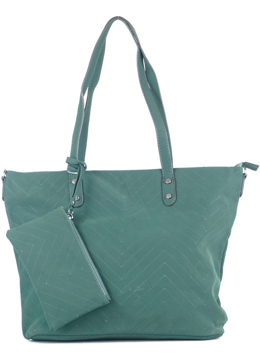 Дамска шопинг чанта за през рамо с перфорирана V шарка, полиестер, зелена