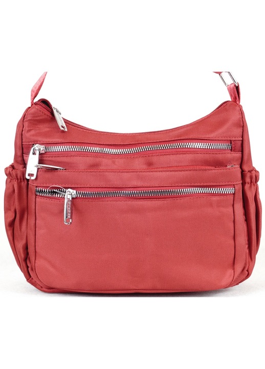Дамска чанта за кръст с много джобове, полиестер, червена