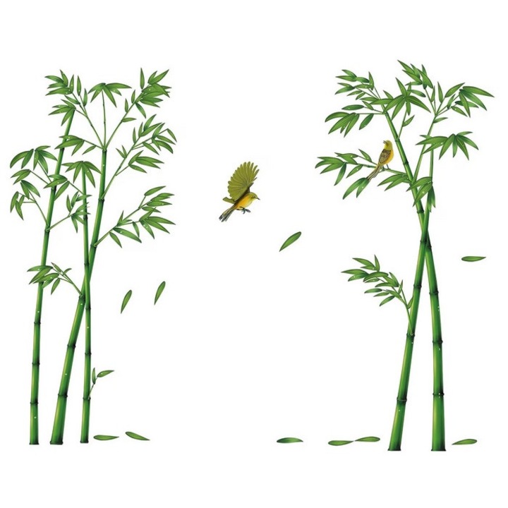 Sticker Decorativ Autocolant DAVIDAMI CONCEPT® model Plante de Bambus si Pasari Colibri, dimensiune 295 cm x 165 cm