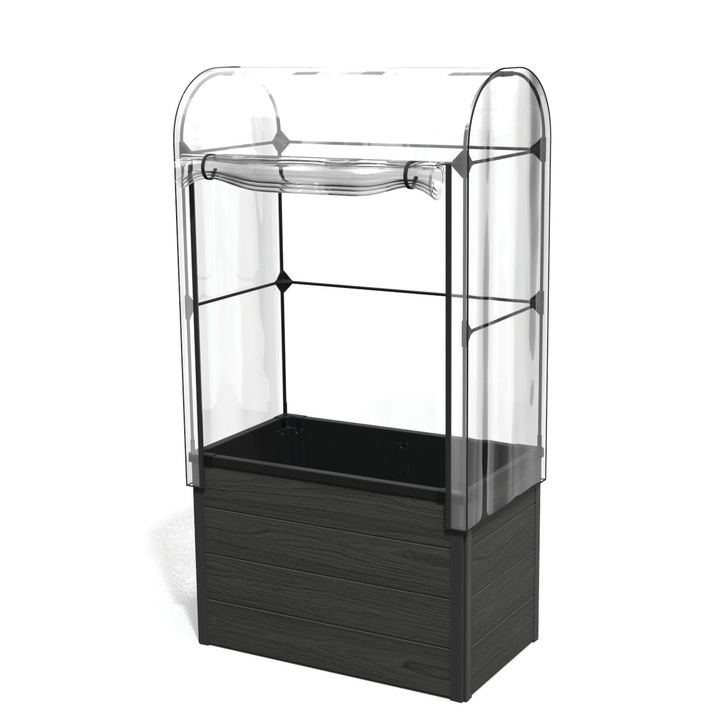 Jardiniera de gradina cu sera, pentru exterior Maple Green House Keter, 99x58x185 cm, gri