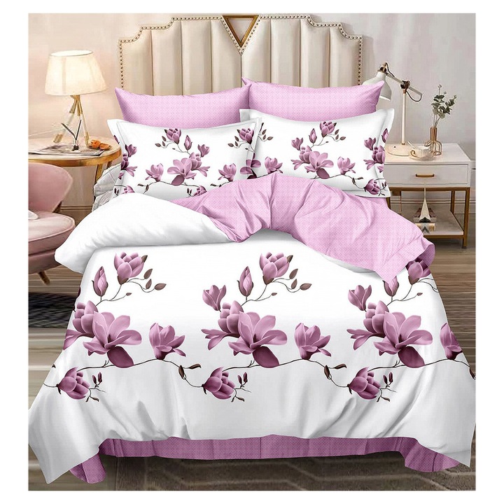 EmonaMall S15987 ágyneműgarnitúra, kétoldalas, 4 huzat, 6 részes, fehér/rózsaszín