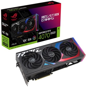 Placa Video ASUS GeForce RTX 4070 SUPER ROG STRIX OC, 12GB, GDDR6X, 192-bit, DLSS 3.0 Placa Video ASUS GeForce RTX 4070 SUPER ROG STRIX OC, 12GB, GDDR6X, 192-bit, DLSS 3.0