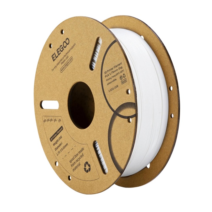 Filament ELEGOO, PLA, 1.75mm, alb, 1kg