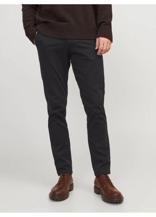Jack & Jones Мъжки панталони чино, Dave, Slim fit кройка, Черен, L30, Черен