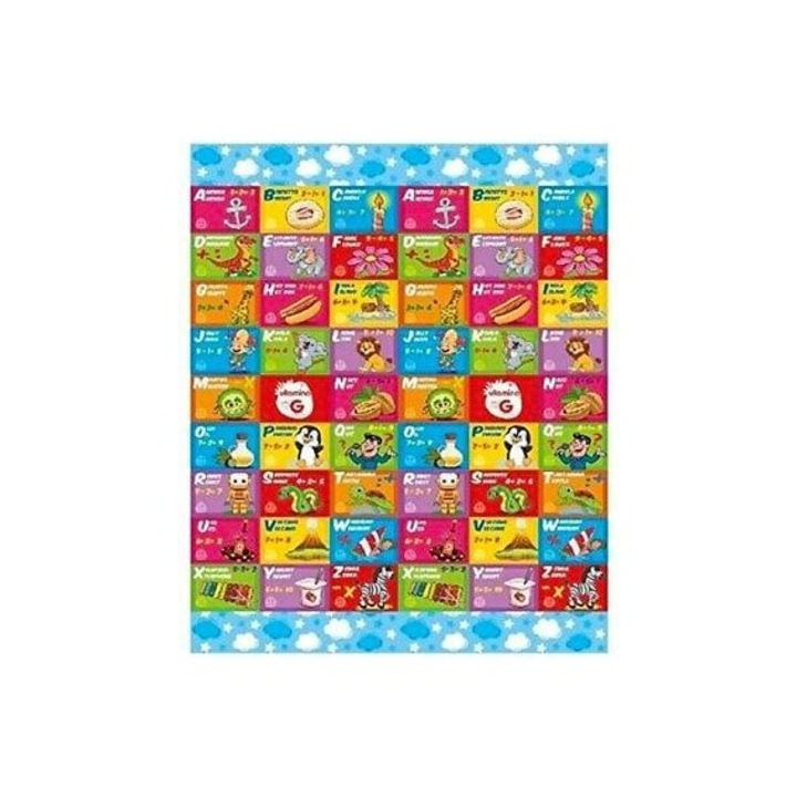 Covoras de joaca Globo, moale, desenat pe ambele parti, pentru copiii, cu geanta depozitare, 200 x 160 x 0,8 cm