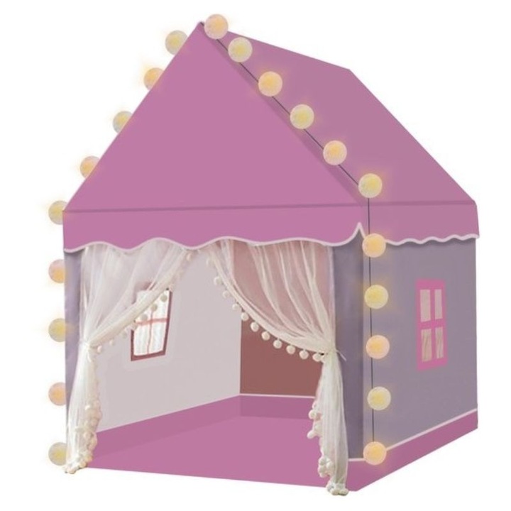 Játszósátor, Kruzzel, LED lámpákkal, Rózsaszín, 130 x 100 x 115 cm