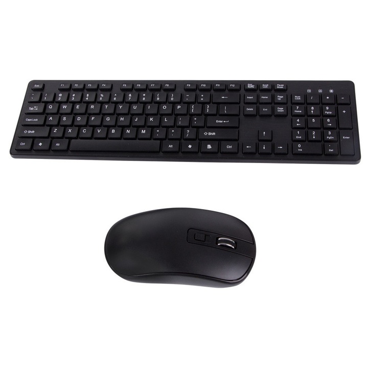 Kit tastatura si mouse, Zola®, wireless, desing elegant, 43.5 x 12.5 x 2.5 cm, negru