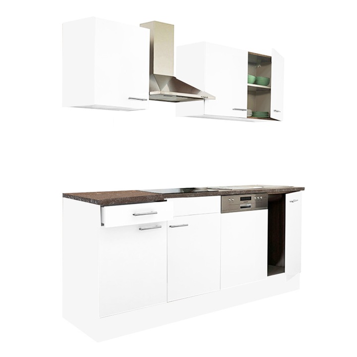 Set mobila bucatarie Leziter Yorki 220 corp alb, cu fata alb satinat