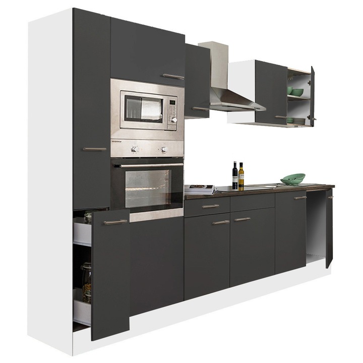 Set mobila bucatarie Leziter Yorki 300 corp alb, fata antracit satinat