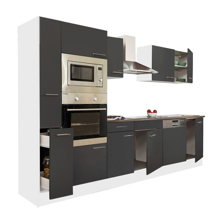 Set mobila bucatarie Leziter Yorki 310 corp alb, fata antracit satinat