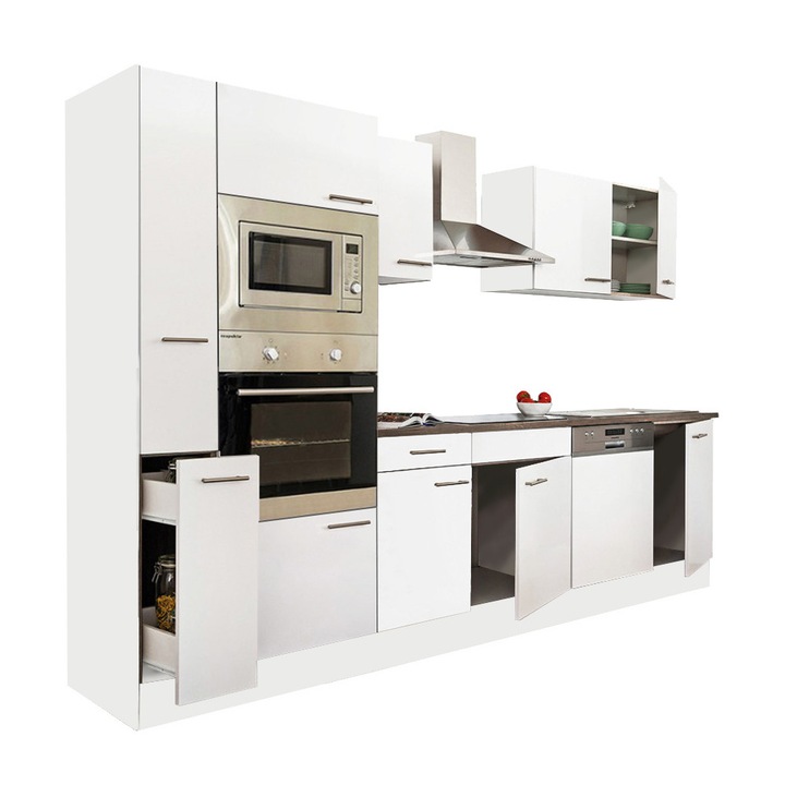 Set mobila bucatarie Leziter Yorki 310 corp alb, cu fata alb satinat