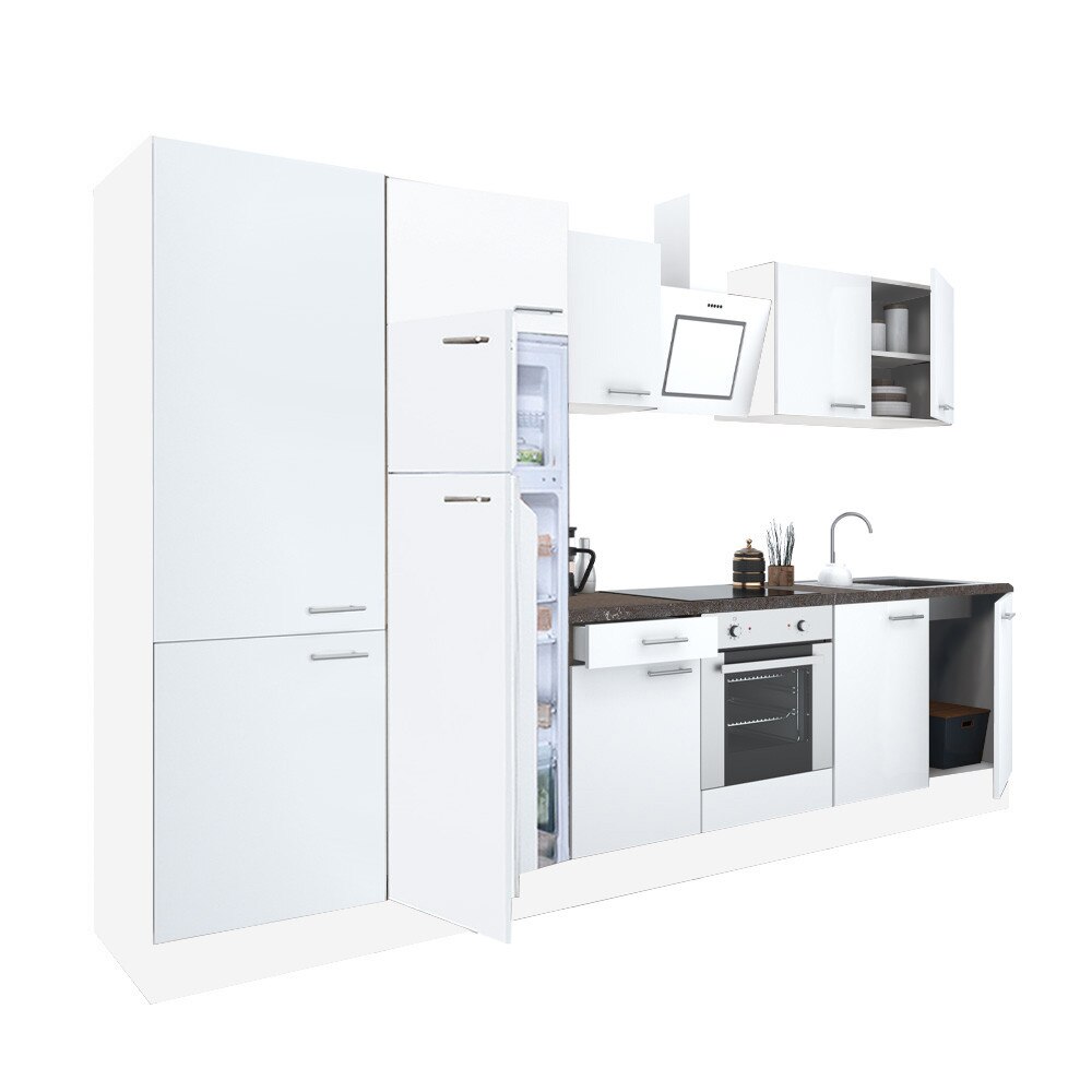Set mobila bucatarie Leziter Yorki 330, corp alb, fata alb satinat