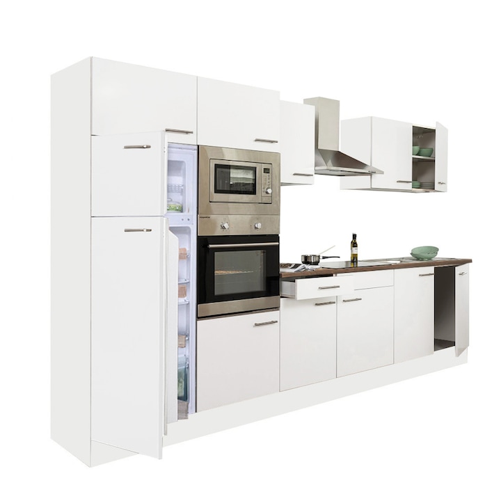 Set mobila bucatarie Leziter Yorki 330 corp alb, cu fata alb satinat