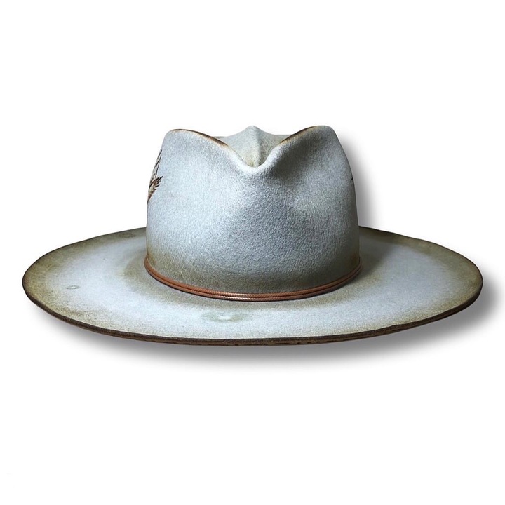 Palarie handmade fetru lana premium ‘’Poetry of nature’ Albastru cenusiu, marime 56 cm
