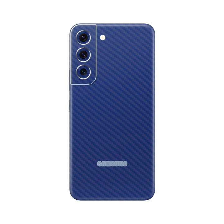 Folie de protectie pentru Samsung Galaxy S22, Colectia Elegans, Skin Spate cu laterale unite, Carbon Albastru