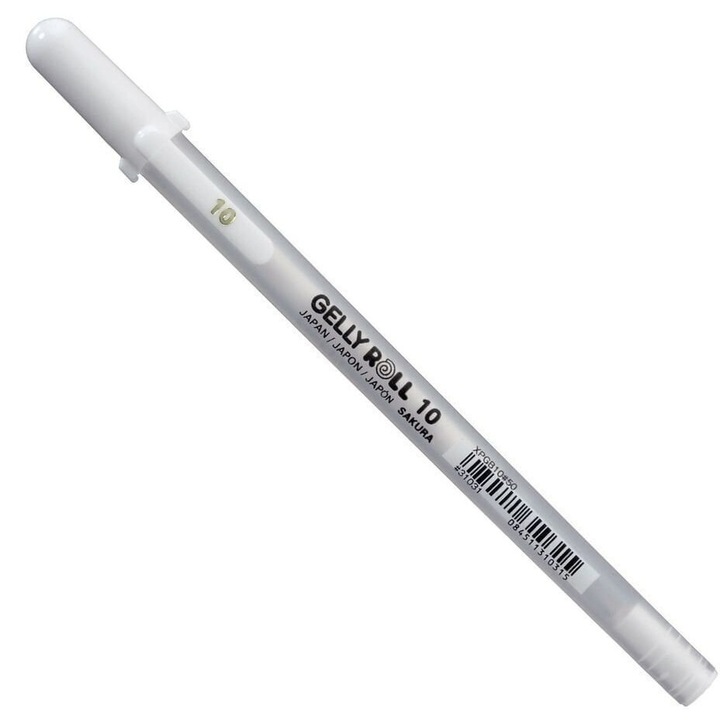 Pix cu gel Sakura Gelly Roll, linii albe stralucitoare, rezistent la apa, 10 Bold