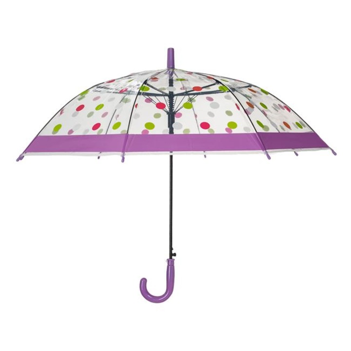 Lányoknak esernyő, bottal, automata, átlátszó, színes pöttyökkel 66cm
