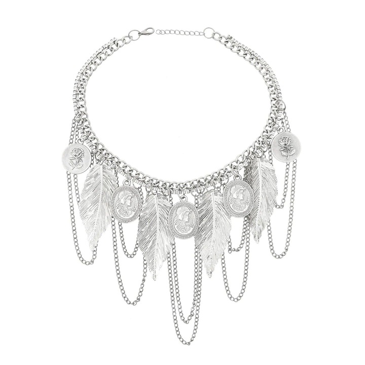 Colier argintiu, cu banuti si frunze, Olesine C8