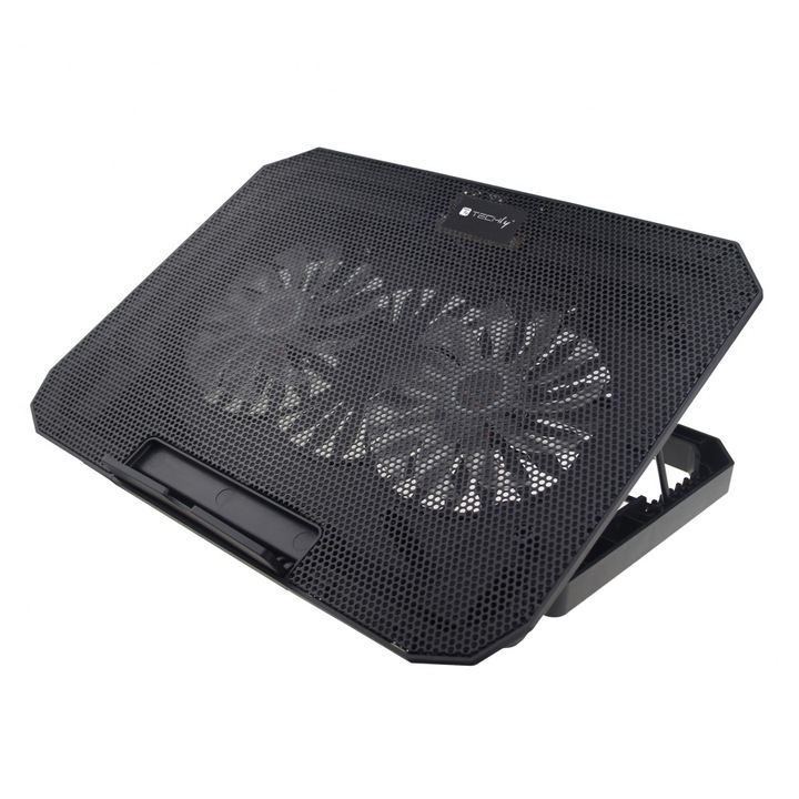 Cooler pentru laptop, 2 ventilatoare, ergonomic, reglabil, iluminat led, 17 inch maxim, Negru, Techly, ICOOL-CP11TY