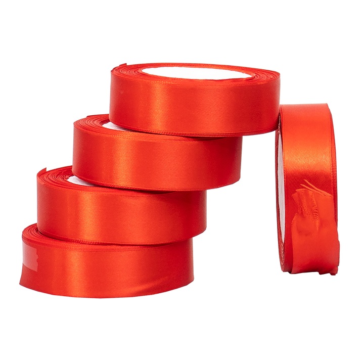 Rola saten, 2.5 cm x 22 m, 5/ set, culoare rosu, B.S.P. / SL194_26