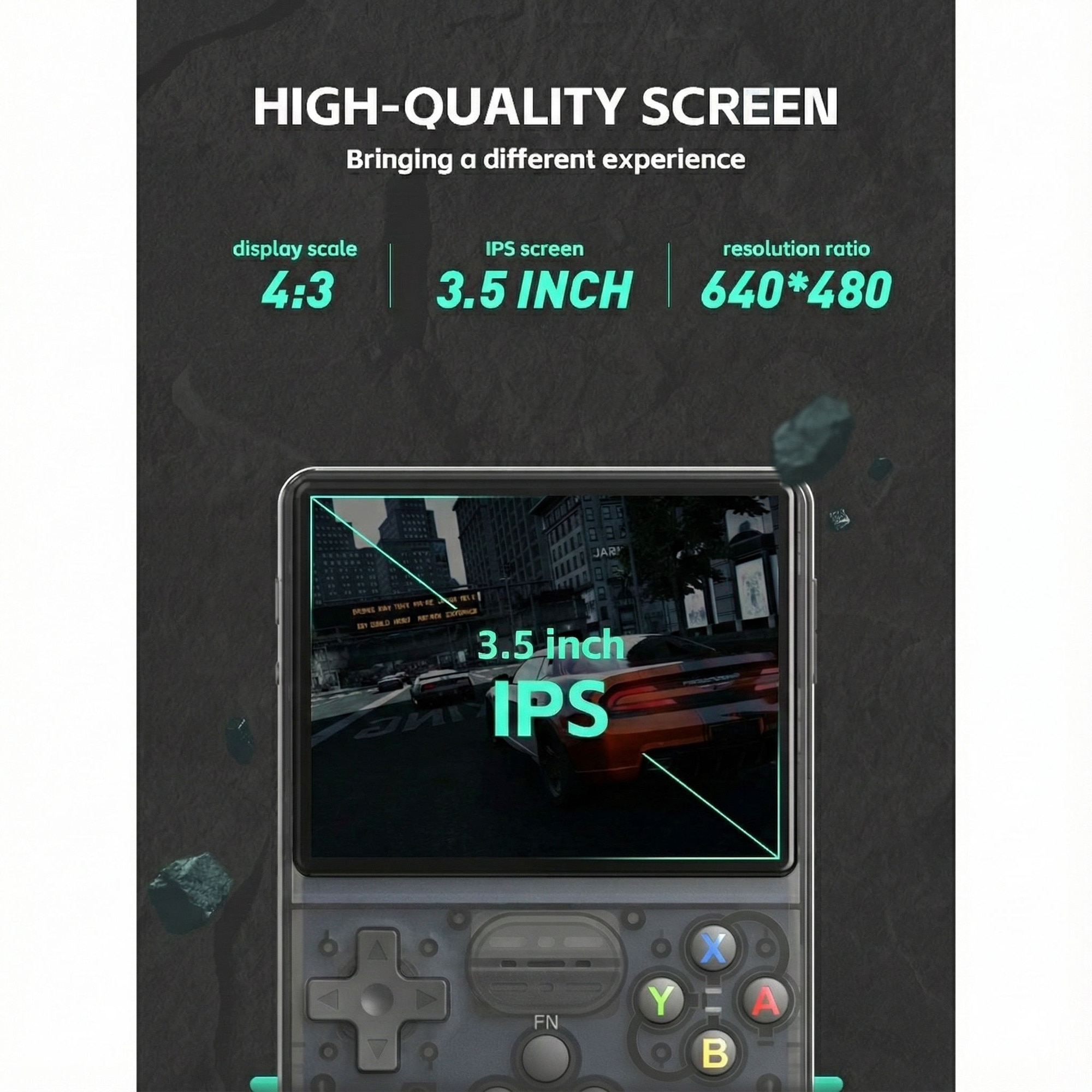 Consola retro portabila R36S 64GB cu jocuri, quad core Cortex-A53 1.5GHz, 1GB DDR3, IPS LCD 3.5" 640x480, 3200 mAh, negru transparent