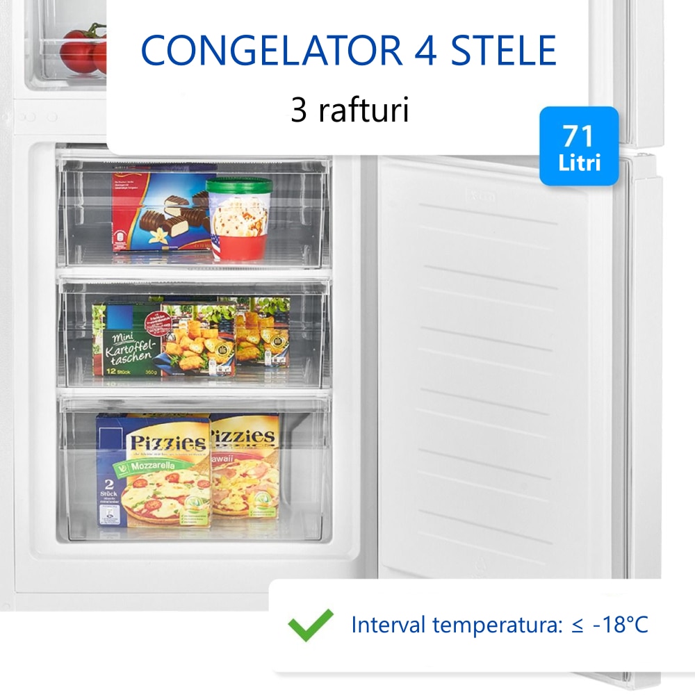 Frigider Bomann, KG7353W, H 180 cm, capacitate 268 l, consum redus, clasa C, 4 rafturi, compartiment pentru fructe/legume, usi reversibile, congelator 41 l, alb