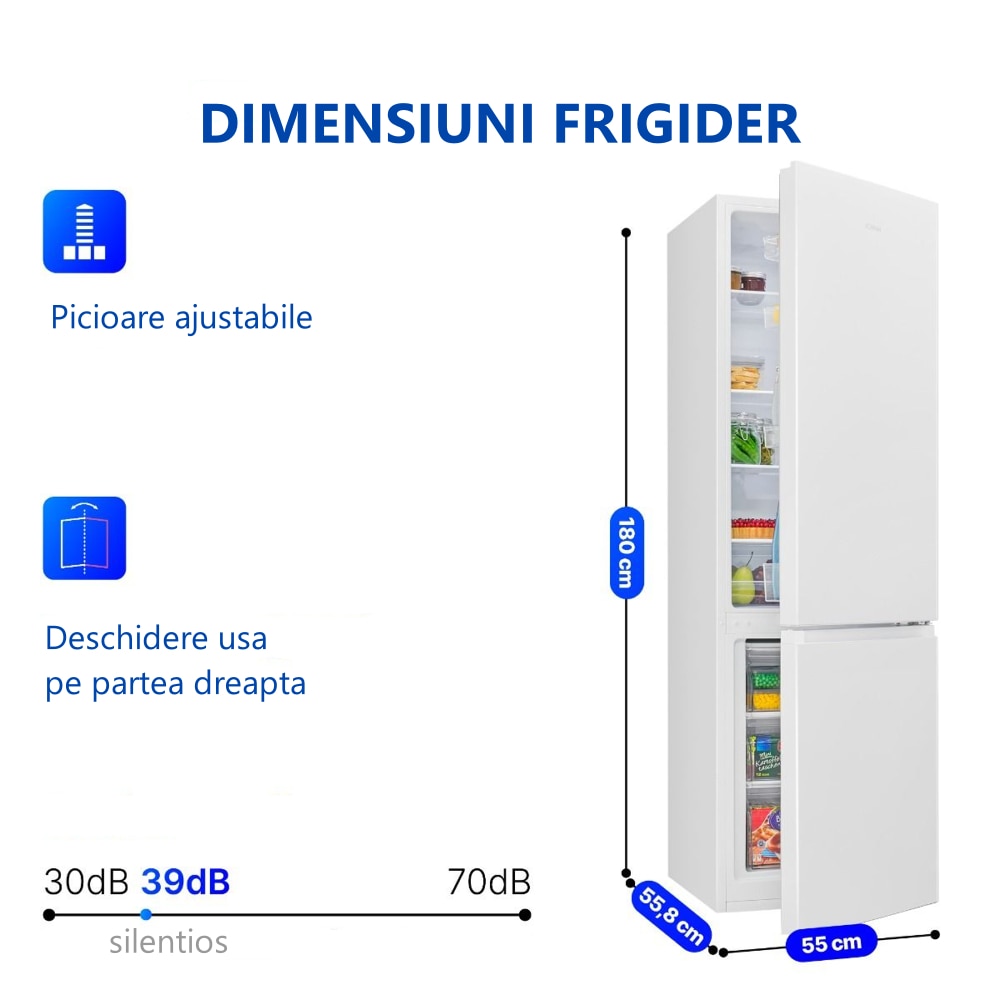Frigider Bomann, KG7353W, H 180 cm, capacitate 268 l, consum redus, clasa C, 4 rafturi, compartiment pentru fructe/legume, usi reversibile, congelator 41 l, alb