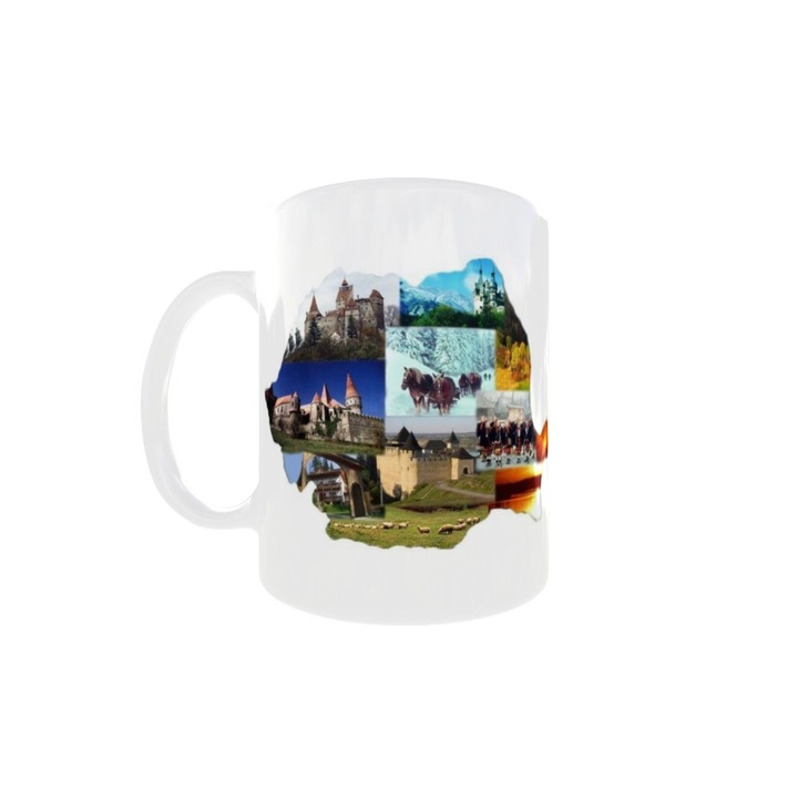 Cana alba din ceramica, personalizata cu Harta Romaniei, INOVATIX, 330 ml