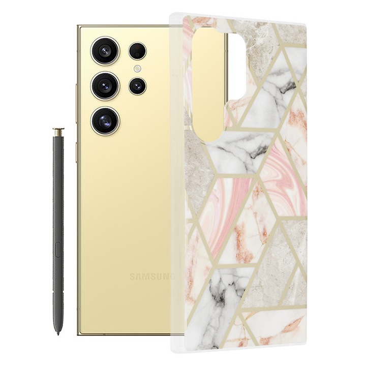 Калъф за мобилен телефон Techsuit за Samsung Galaxy S24 Ultra, Marble Series, Pink Hex